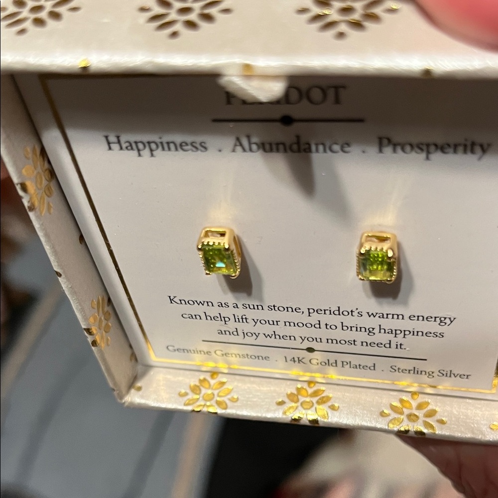 NIB Shivam Peridot 14K Gold Plated Sterling Silver Earrings Emerald Cut - Picture 3 of 10